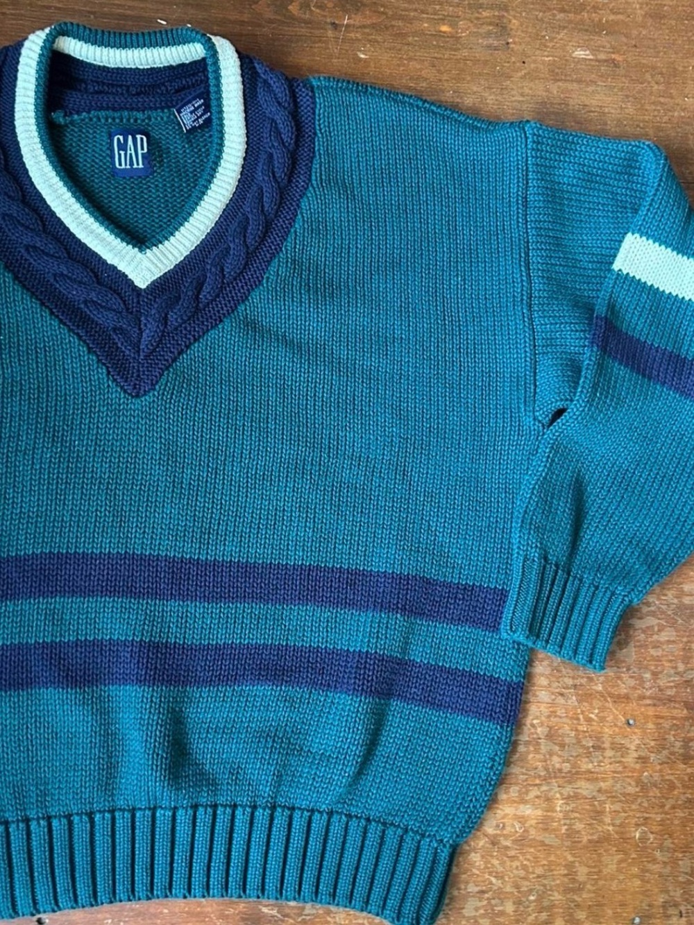 Gap 90s Vintage Oversized Green V-Neck Cotton Sweater - Picture 4 of 5